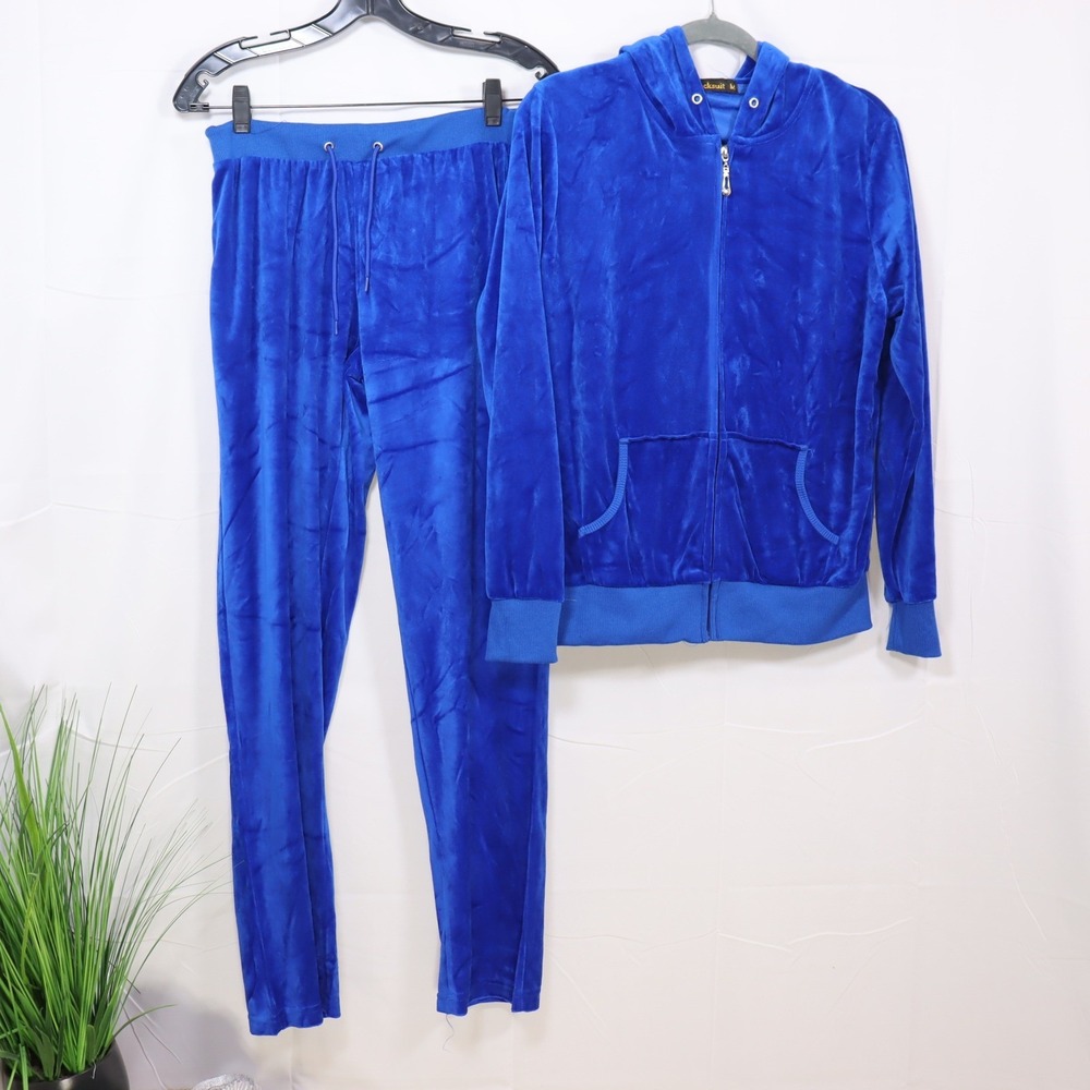 Tracksuit Velour Tracksuit M Blue Womens 2 Piece Set Y2K Athleisure